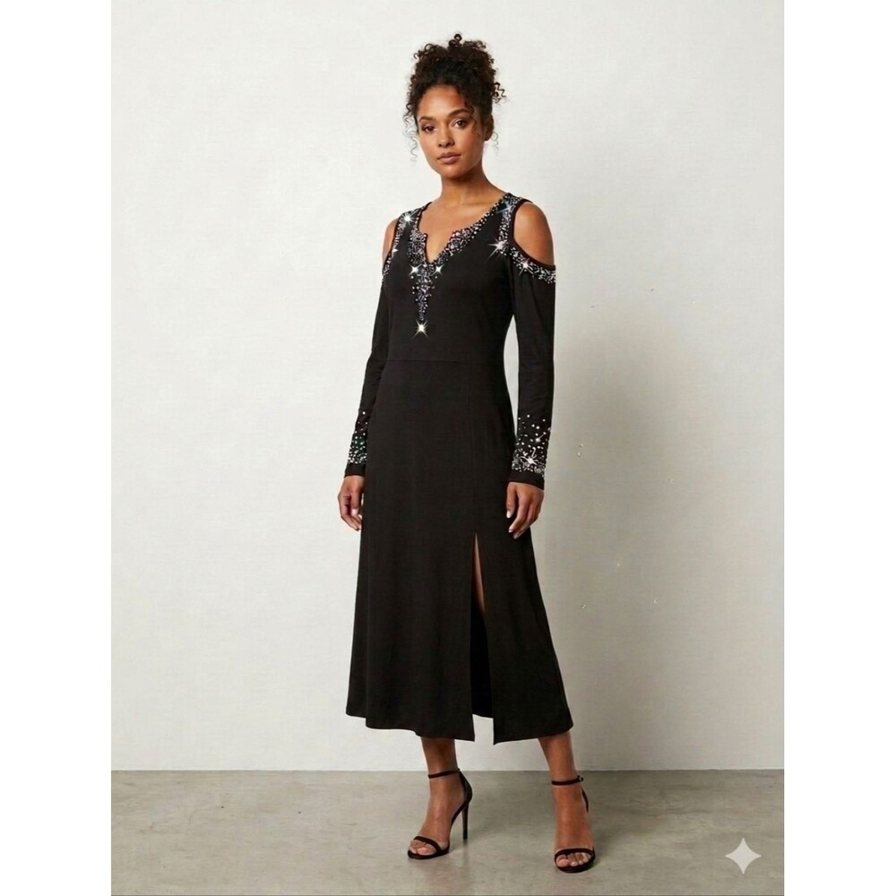 NEW Sheilay Midi Dress Cold Shoulder Party Cocktail Club Date Night Celestial M